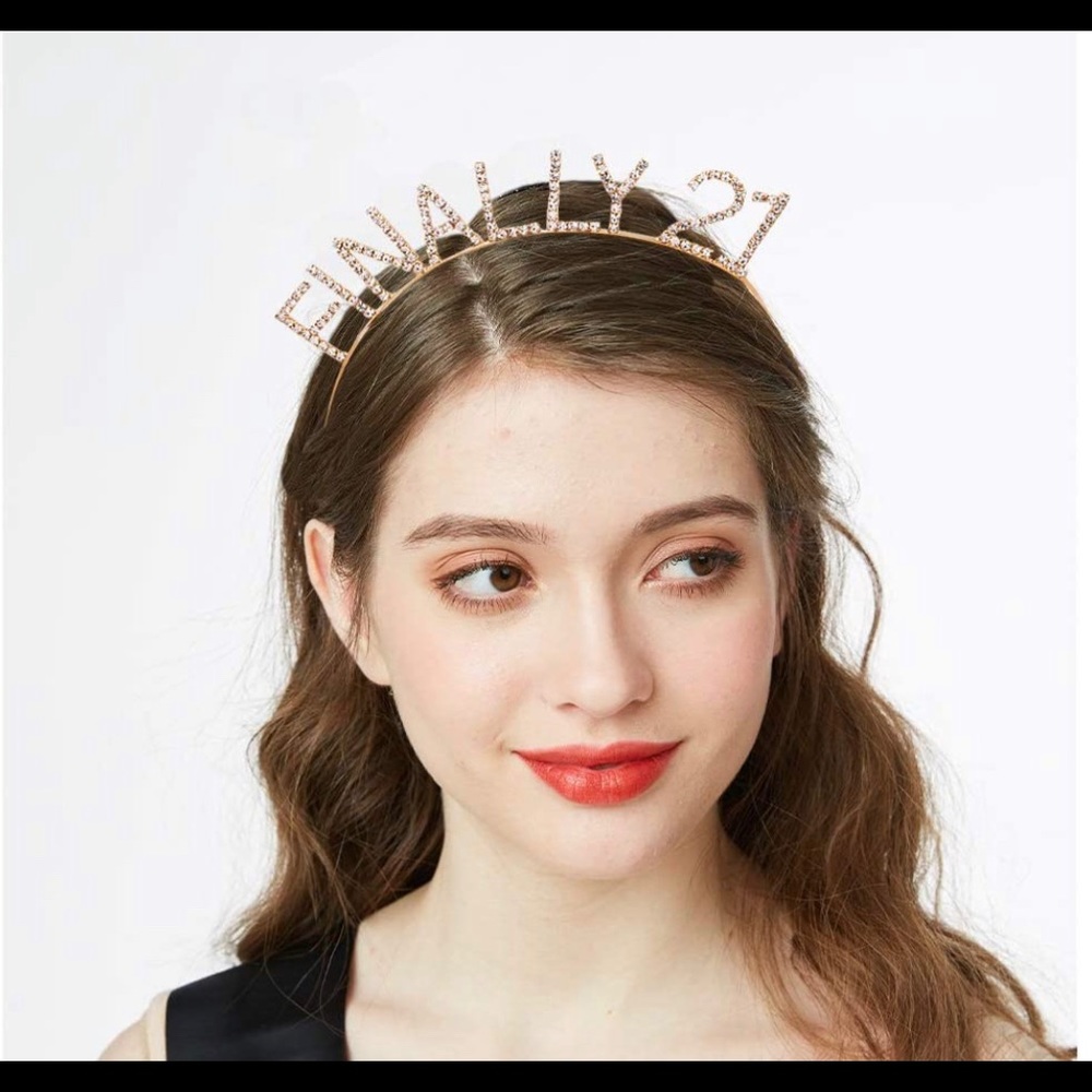 Finally 21 birthday tiara headband. Rhinestone. Rose gold.